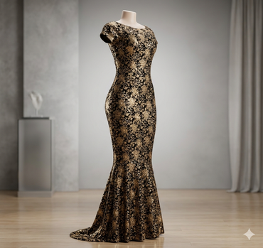 "فستان حورية البحر كاميليا الذهبي" (The Golden Camellia Mermaid Gown)